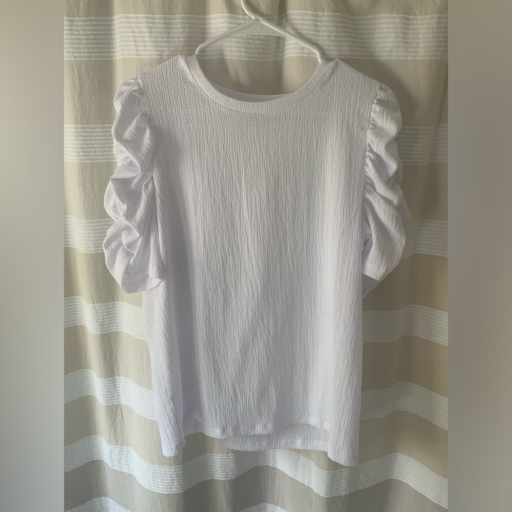 LOFT White Textured Blouse with Ruffle Sleeves